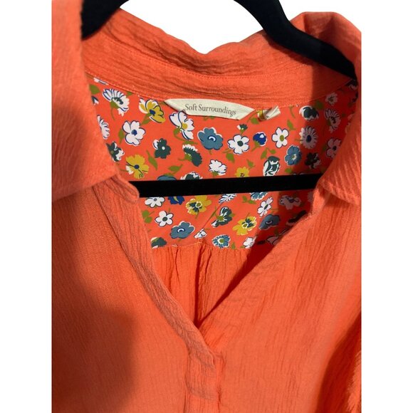 Soft Surroundings Womens Orange Tunic Top W/Button Accents & Floral Lining - Siz - Picture 6 of 8